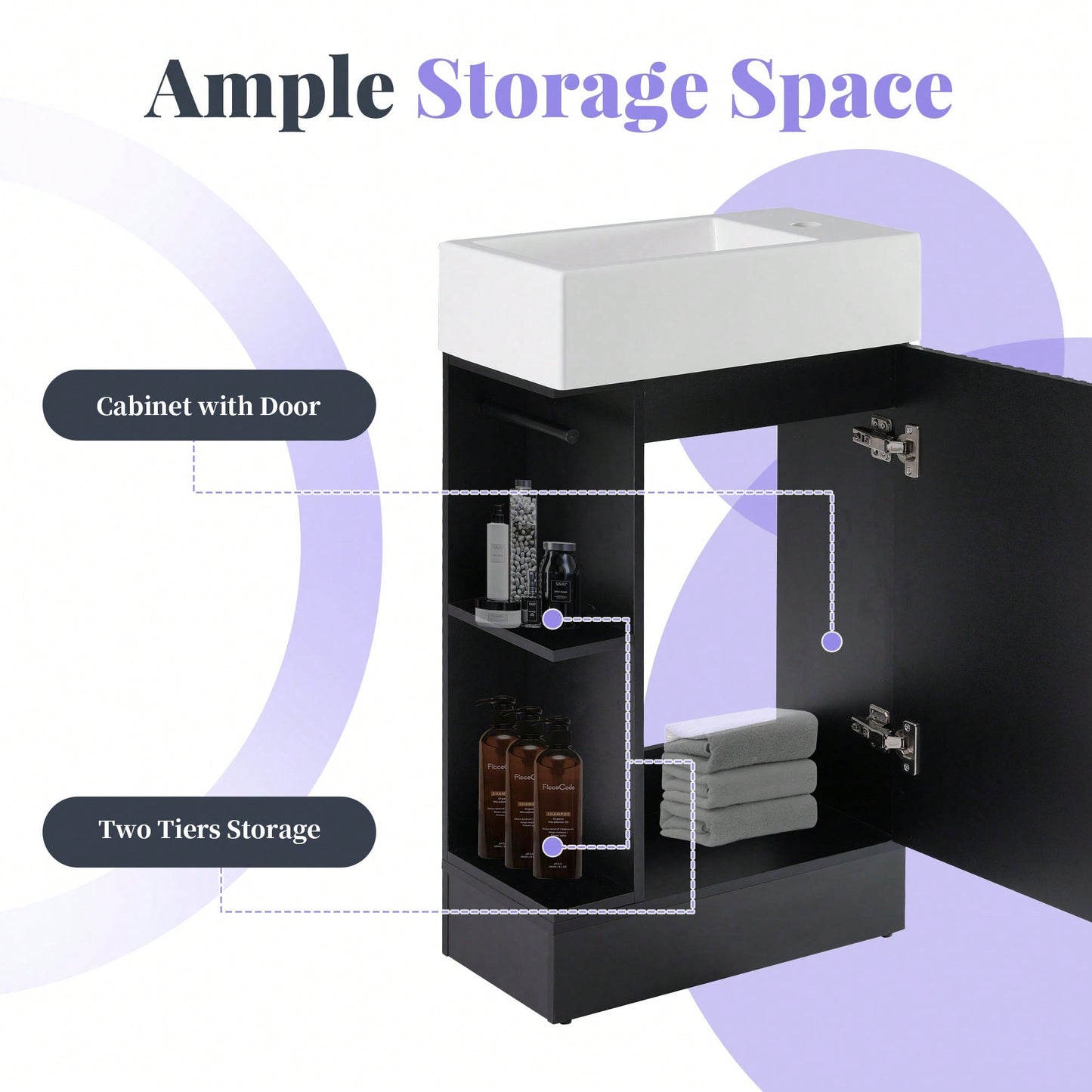 18.6 Inch Black Bathroom Vanity With Sink And Two-Tier Shelf For Left Or Right Orientation