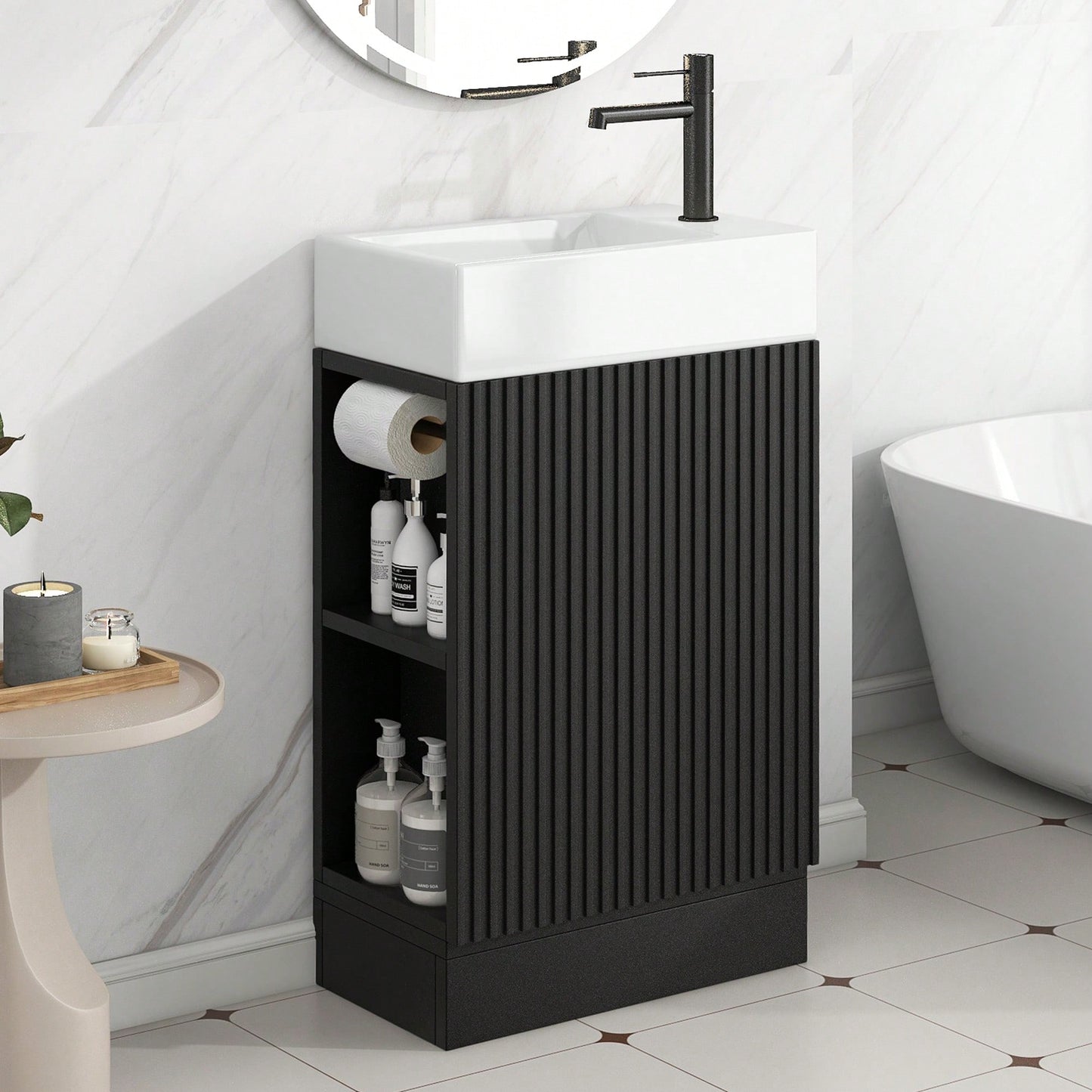 18.6 Inch Black Bathroom Vanity With Sink And Two-Tier Shelf For Left Or Right Orientation