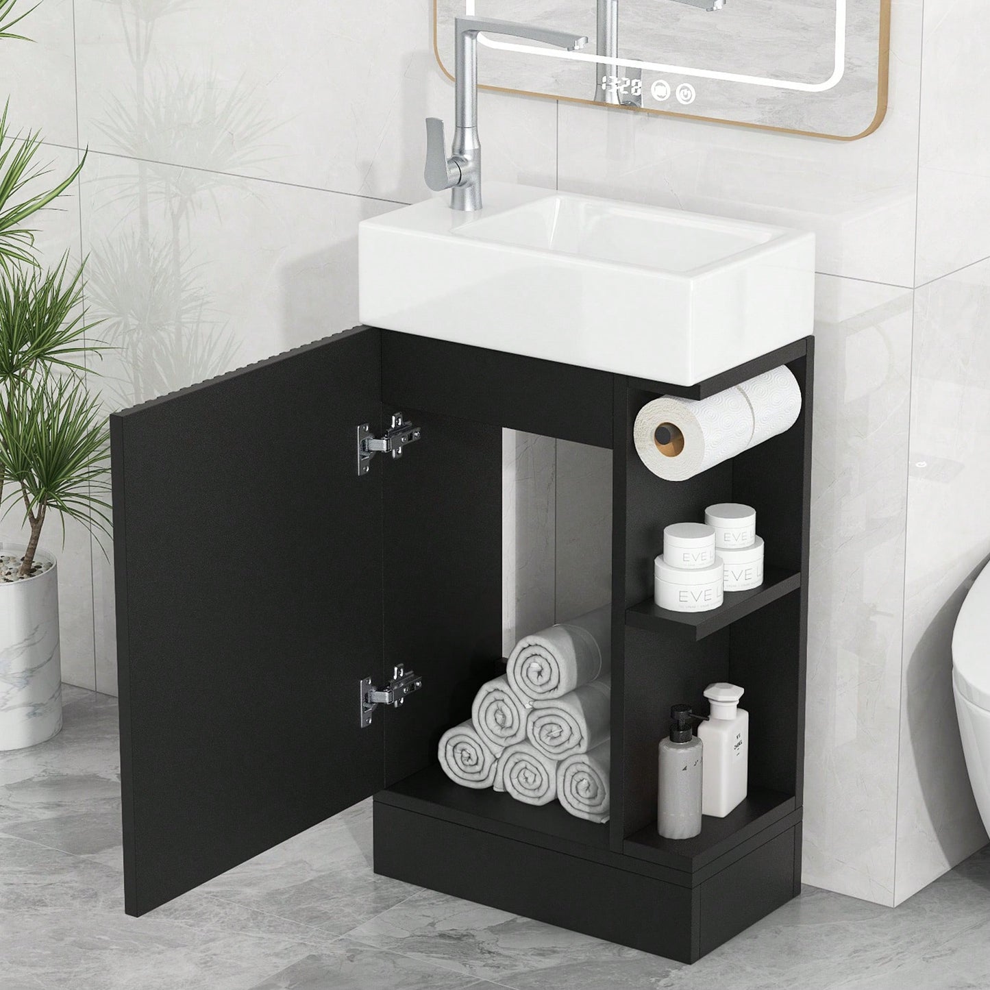 18.6 Inch Black Bathroom Vanity With Sink And Two-Tier Shelf For Left Or Right Orientation