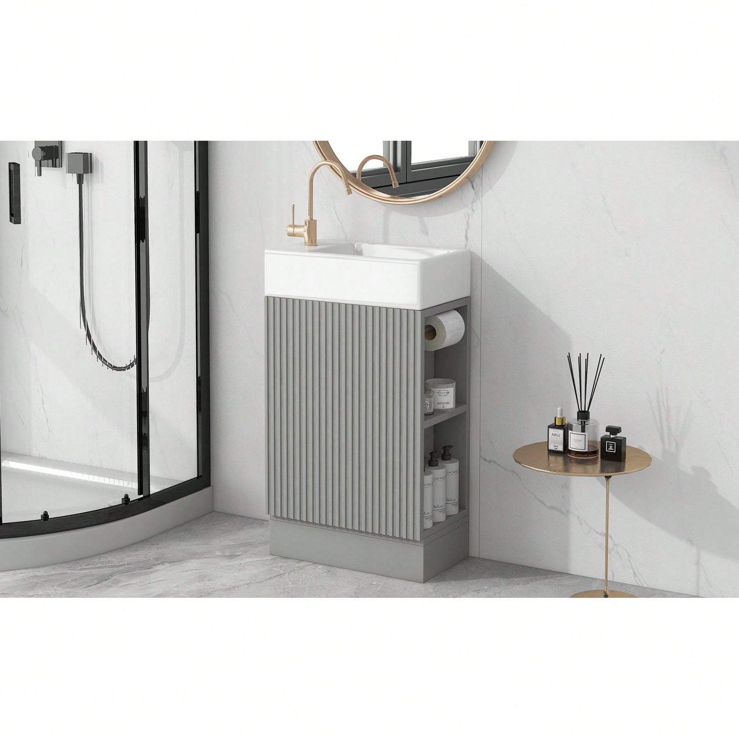 18.6 Inch Black Bathroom Vanity With Sink And Two-Tier Shelf For Left Or Right Orientation