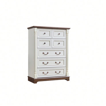 Rustic 7 Drawer Wooden Dresser Chest For Bedroom And Living Room Storage With Base And Riser Trim