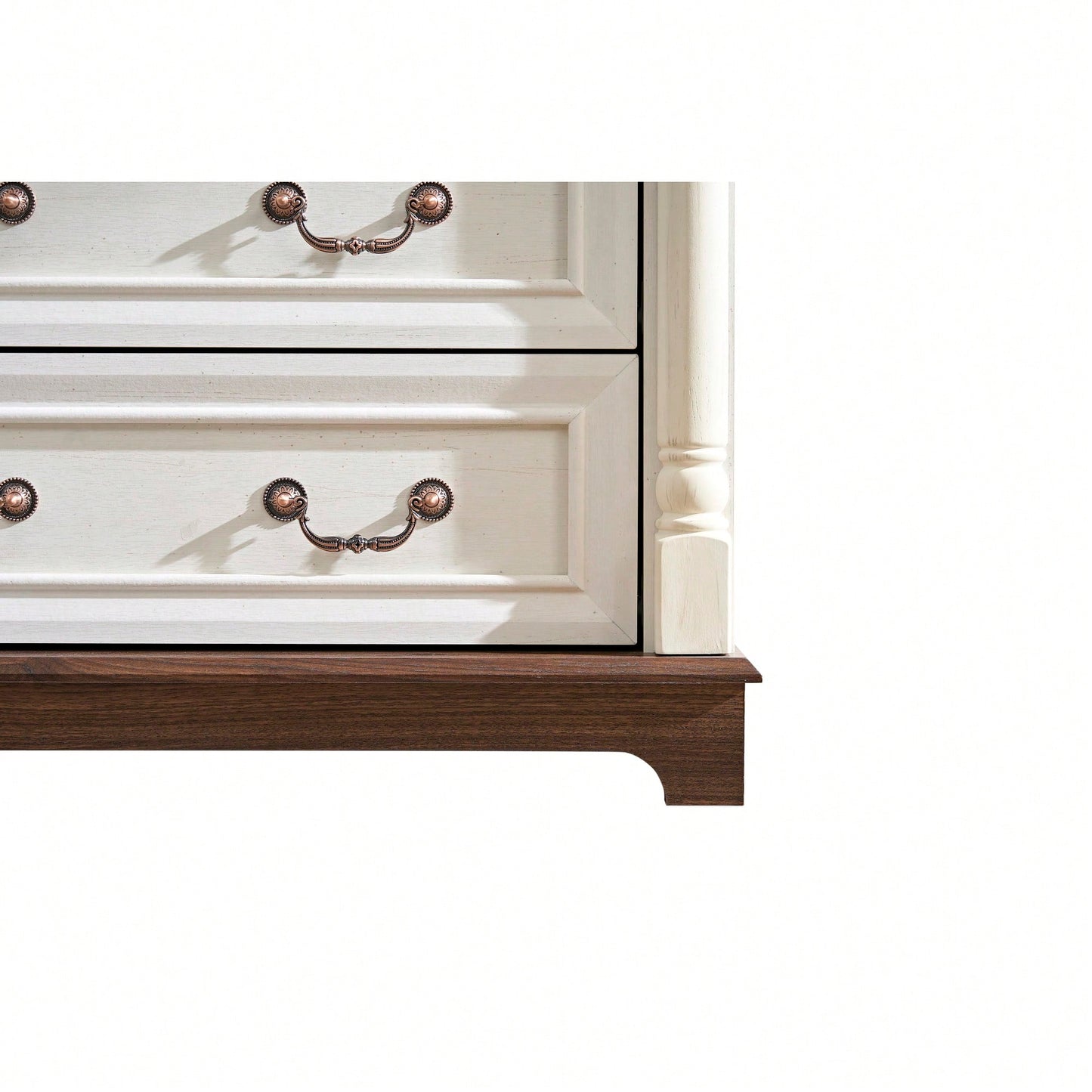 Rustic 7 Drawer Wooden Dresser Chest For Bedroom And Living Room Storage With Base And Riser Trim