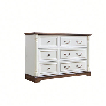 Rustic Farmhouse 6 Drawer Wooden Dresser Chest For Bedroom And Living Room Storage Organizer Sturdy Durable Design