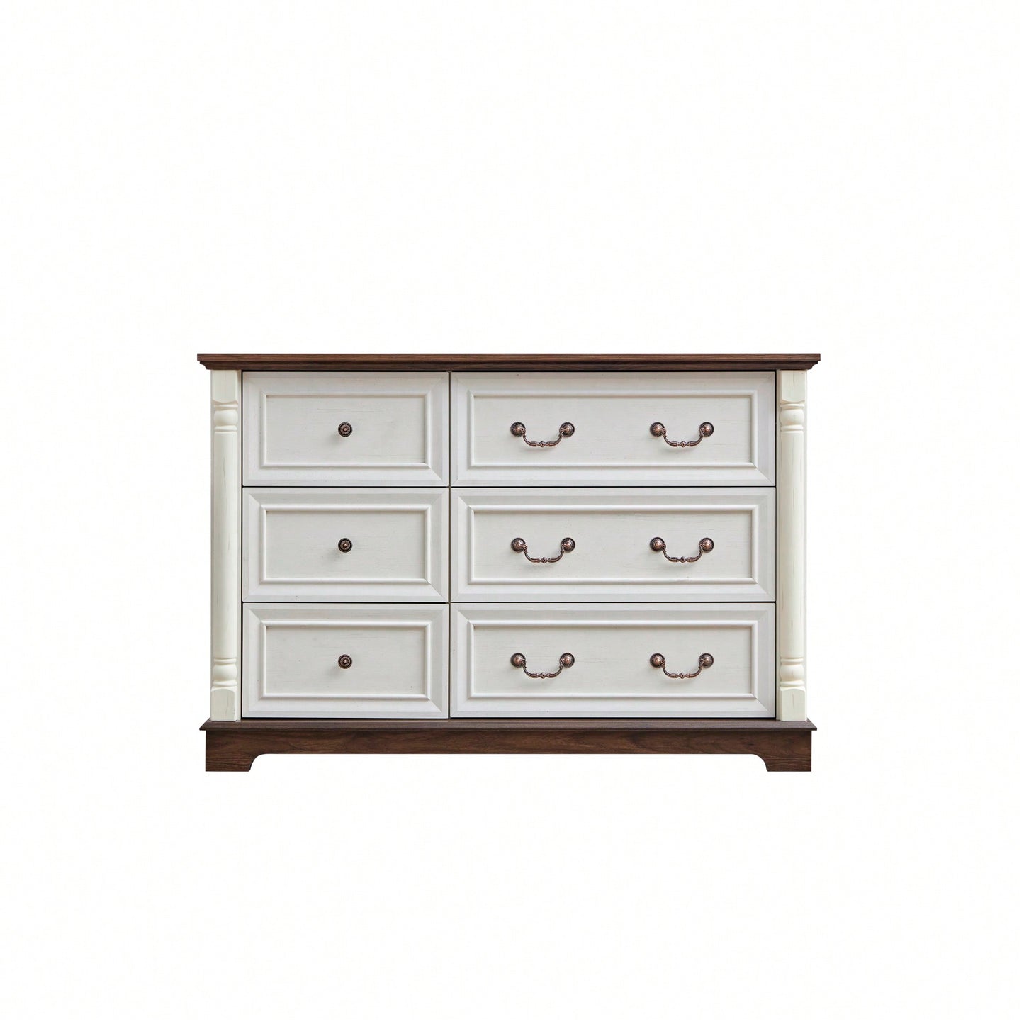 Rustic Farmhouse 6 Drawer Wooden Dresser Chest For Bedroom And Living Room Storage Organizer Sturdy Durable Design