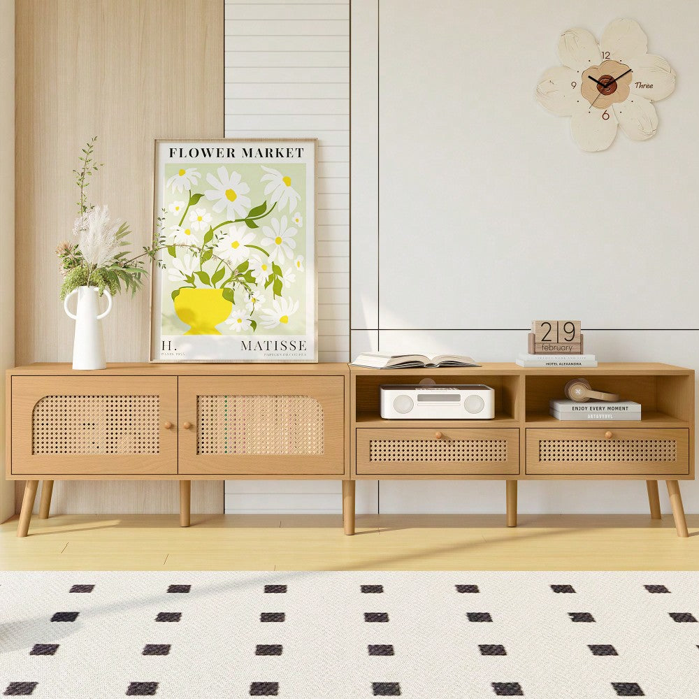 Modern Farmhouse TV Stand For 85 Inch TVs Solid Wood Legs Entertainment Center For Living Room And Home Theatre
