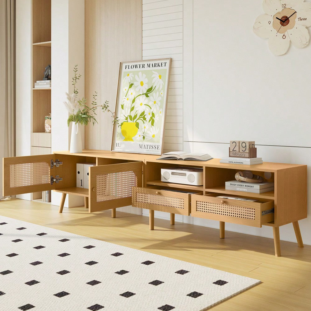 Modern Farmhouse TV Stand For 85 Inch TVs Solid Wood Legs Entertainment Center For Living Room And Home Theatre