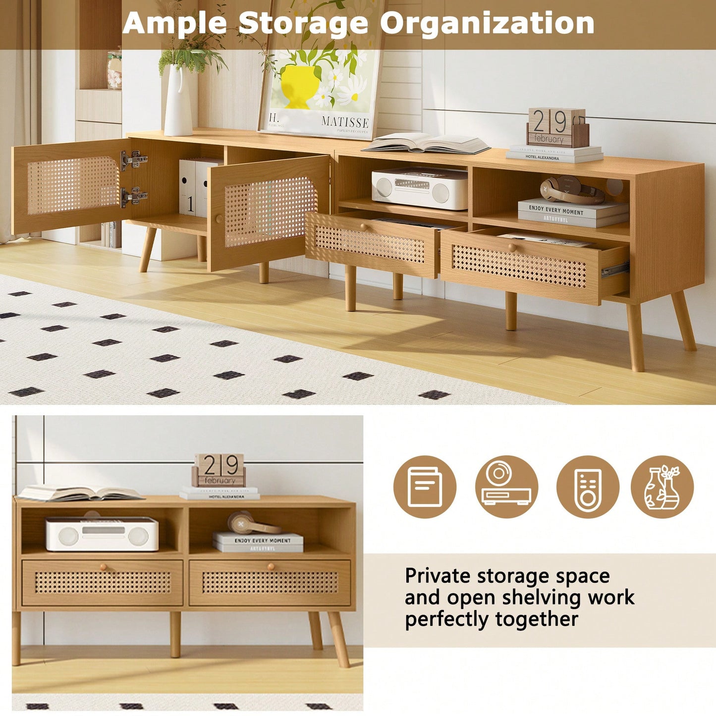 Modern Farmhouse TV Stand For 85 Inch TVs Solid Wood Legs Entertainment Center For Living Room And Home Theatre