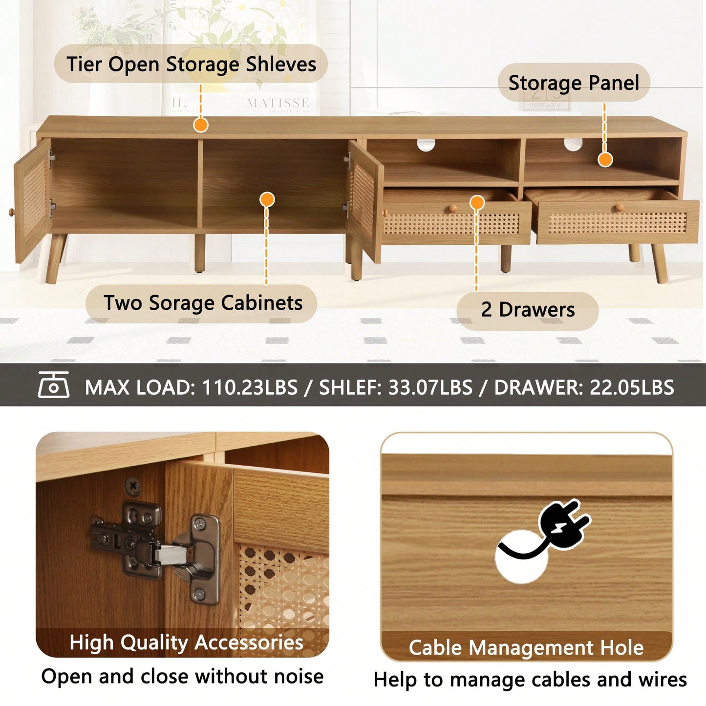 Modern Farmhouse TV Stand For 85 Inch TVs Solid Wood Legs Entertainment Center For Living Room And Home Theatre