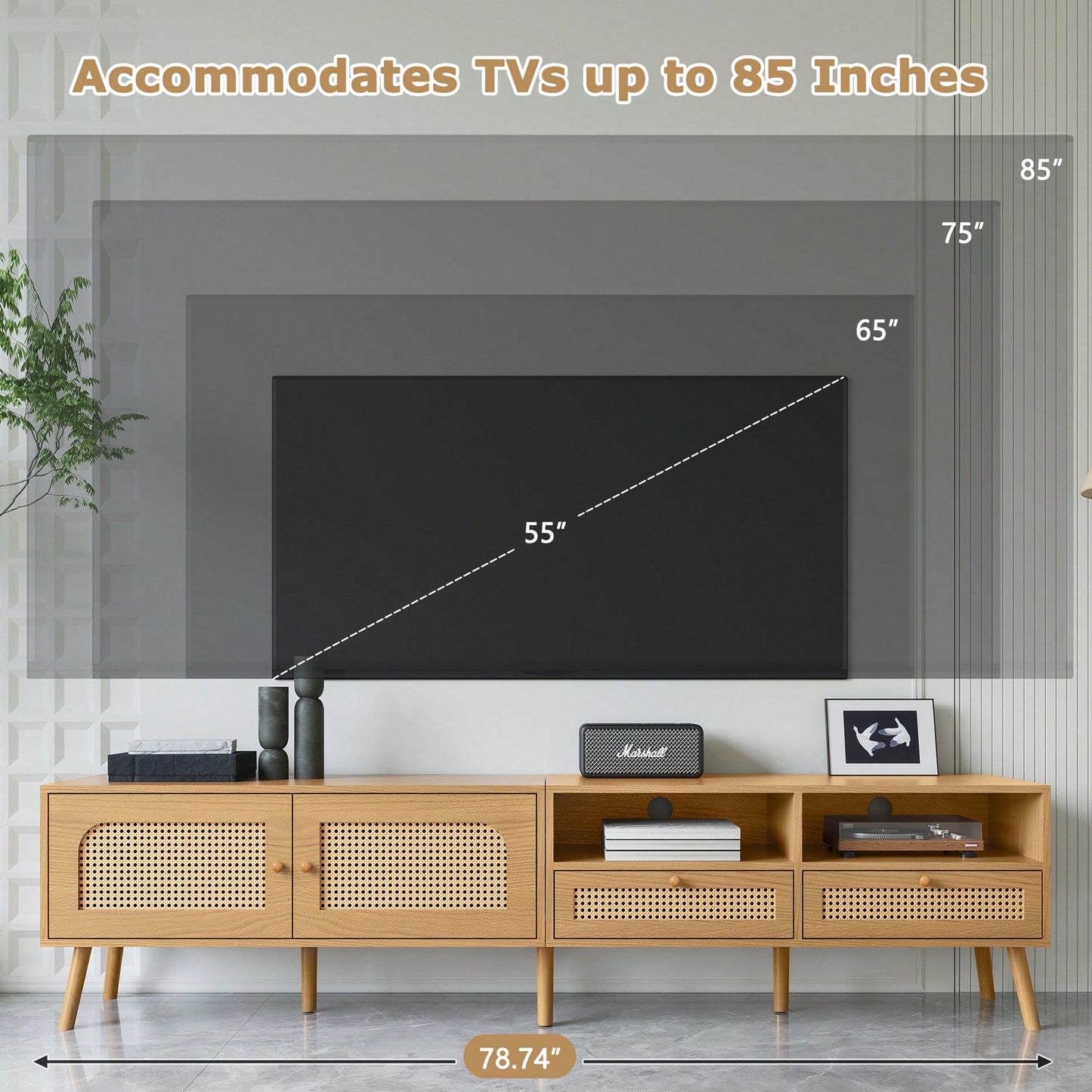 Modern Farmhouse TV Stand For 85 Inch TVs Solid Wood Legs Entertainment Center For Living Room And Home Theatre