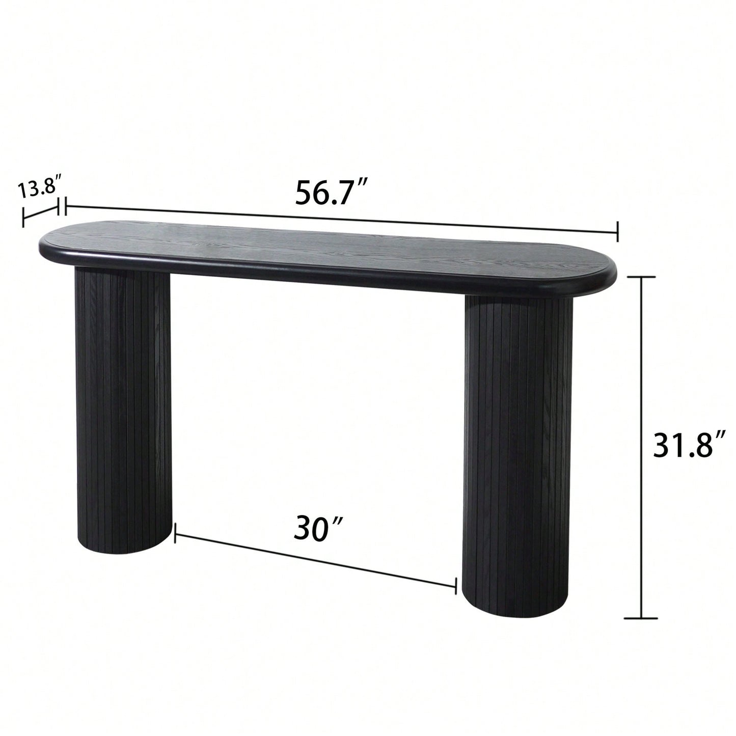 Modern Fluted Black Console Table 56 Inch Narrow Entryway Table Stylish Hallway Sofa Table For Living Room