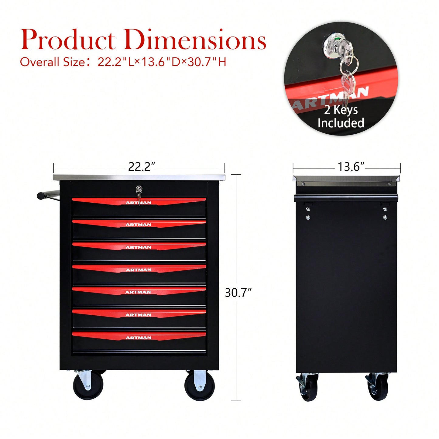 Multifunctional 7 Drawer Rolling Tool Cart With Wheels For Garage Workshop Storage Black And Red