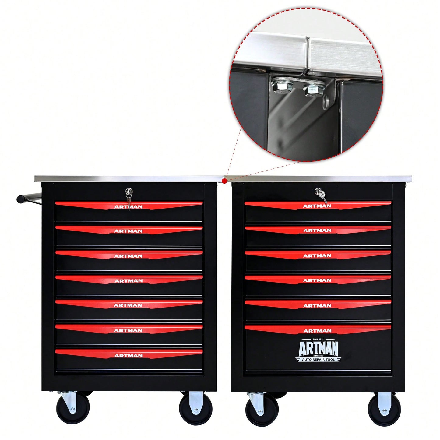 Multifunctional 7 Drawer Rolling Tool Cart With Wheels For Garage Workshop Storage Black And Red