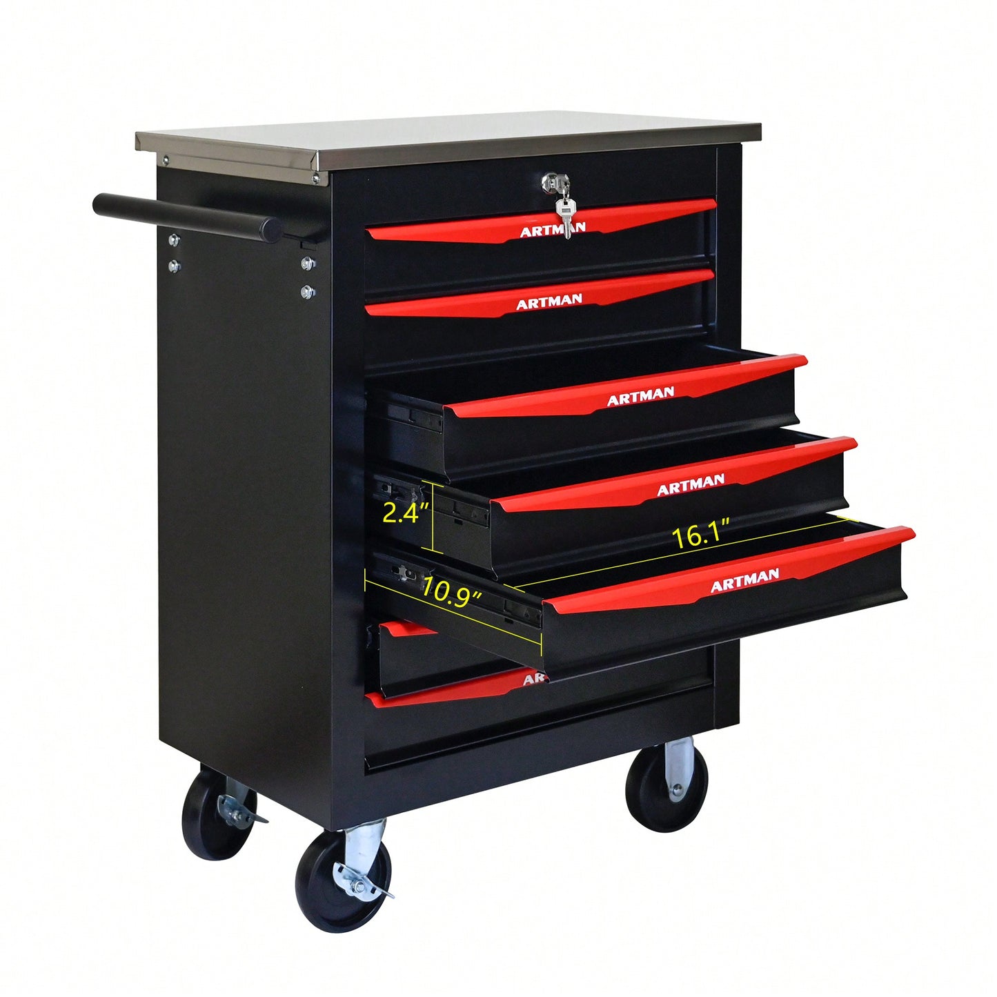 Multifunctional 7 Drawer Rolling Tool Cart With Wheels For Garage Workshop Storage Black And Red