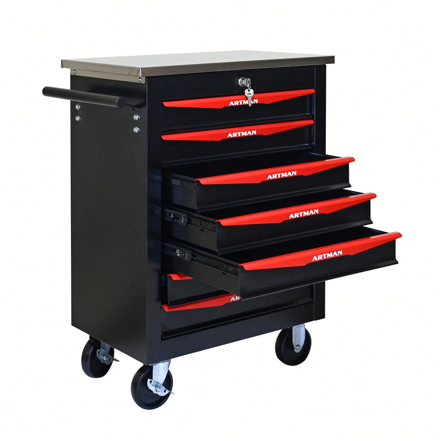Multifunctional 7 Drawer Rolling Tool Cart With Wheels For Garage Workshop Storage Black And Red