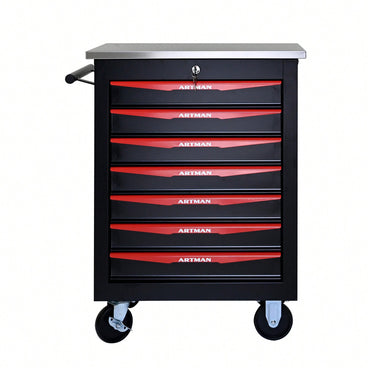 Multifunctional 7 Drawer Rolling Tool Cart With Wheels For Garage Workshop Storage Black And Red