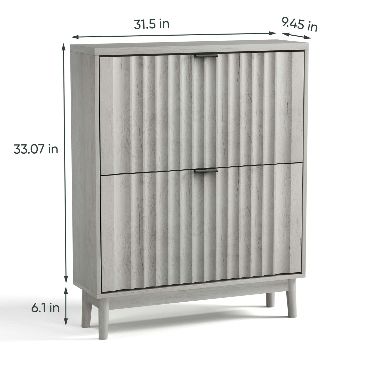 Stylish Shoe Cabinet With Flip Drawers And Wave Doors For Entryway Storage, Free Standing Organizer For Heels, Boots, And Slippers In Grey