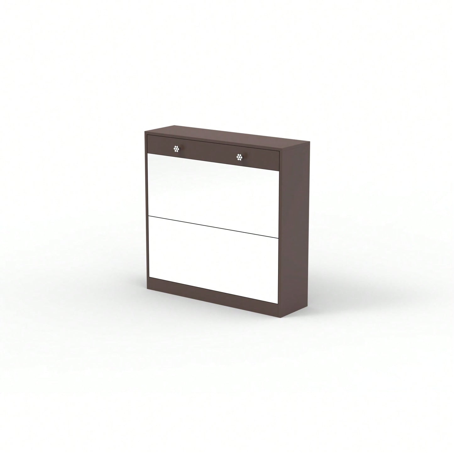 Elegant Mirror Shoe Cabinet With Dual Tier Drawers And Single Drawer Storage For Entryway And Bedroom In Brown Finish