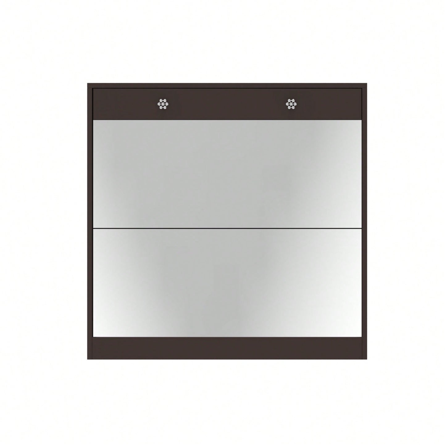 Elegant Mirror Shoe Cabinet With Dual Tier Drawers And Single Drawer Storage For Entryway And Bedroom In Brown Finish