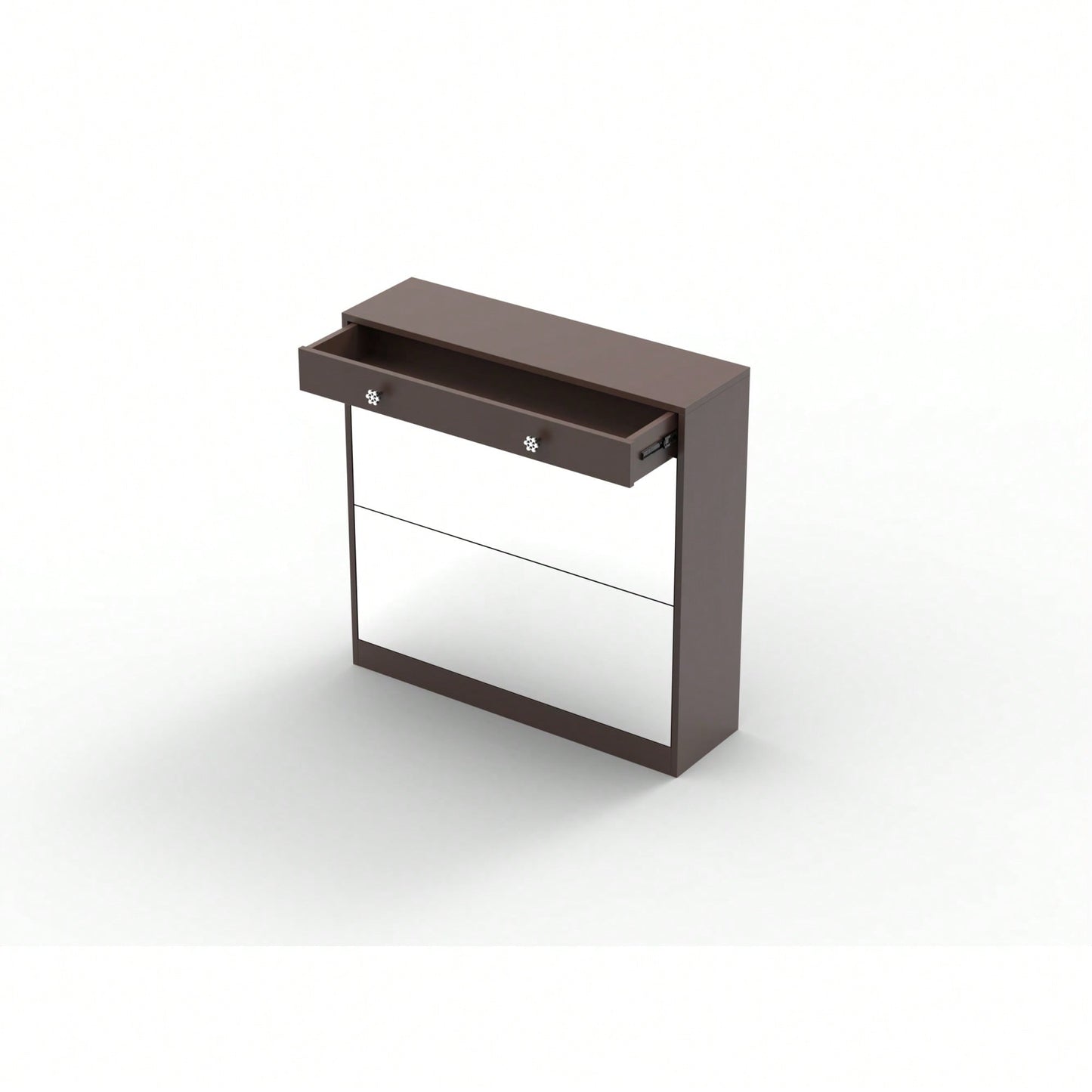 Elegant Mirror Shoe Cabinet With Dual Tier Drawers And Single Drawer Storage For Entryway And Bedroom In Brown Finish
