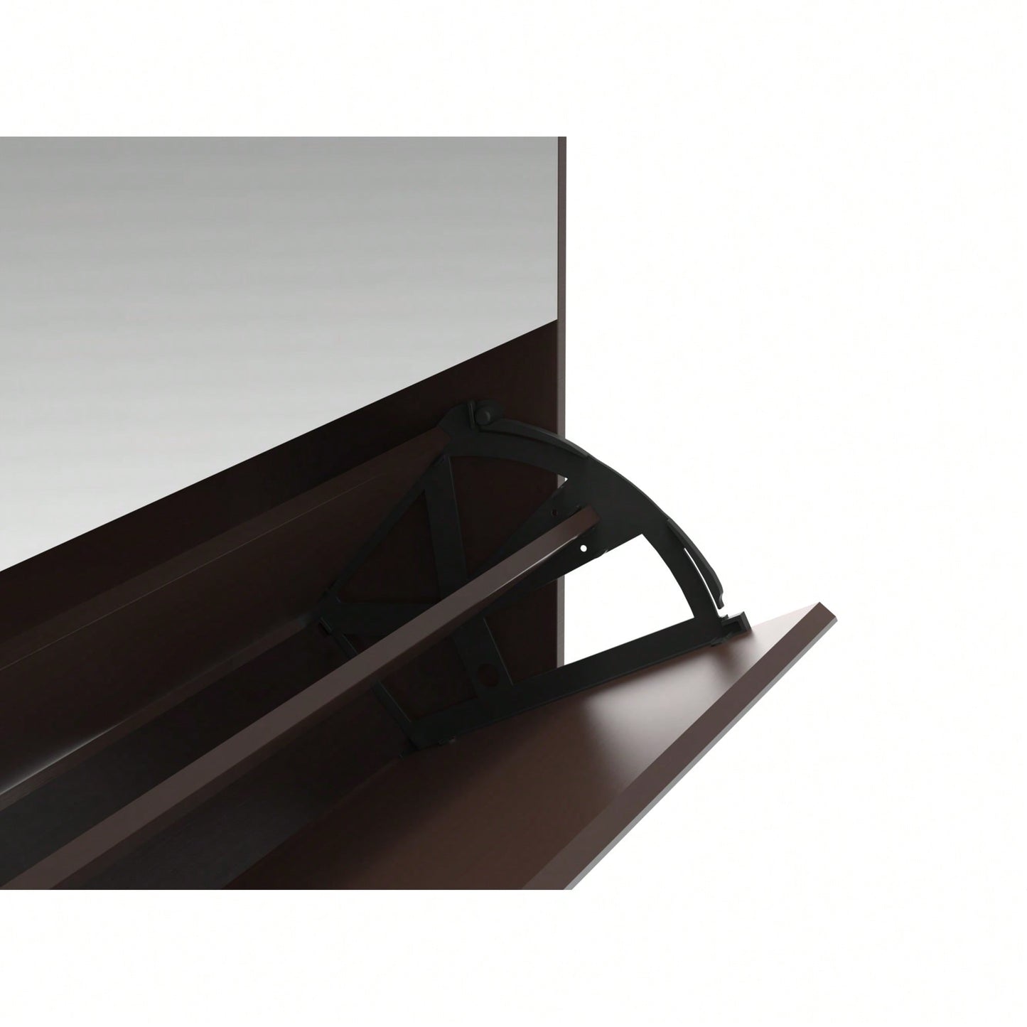 Elegant Mirror Shoe Cabinet With Dual Tier Drawers And Single Drawer Storage For Entryway And Bedroom In Brown Finish