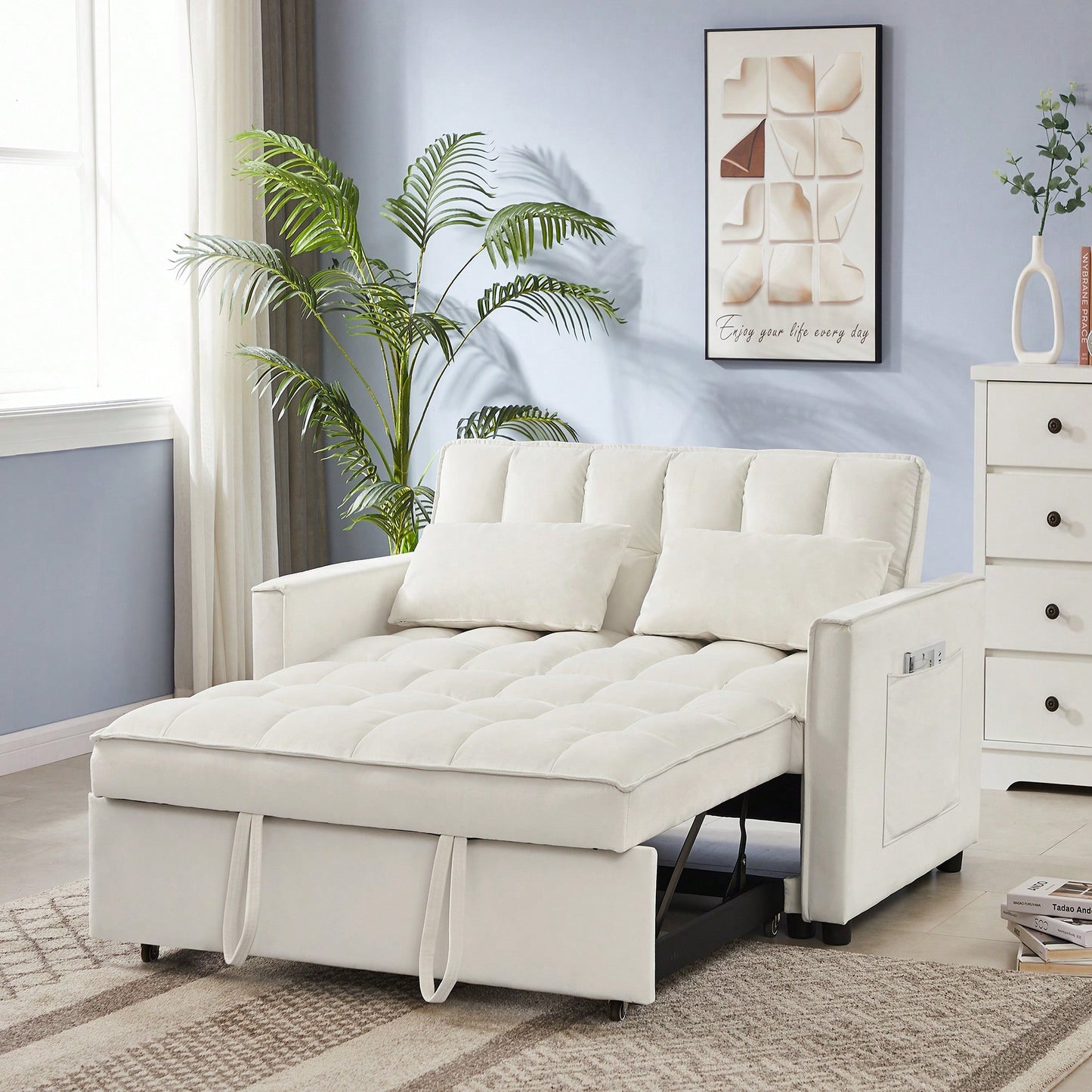 Elegant White Velvet Loveseat Sofa Bed For Stylish Living Spaces And Comfort