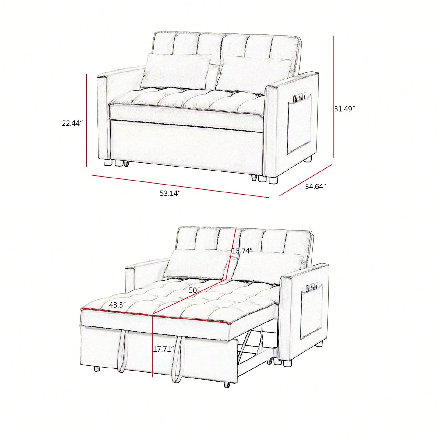 Elegant White Velvet Loveseat Sofa Bed For Stylish Living Spaces And Comfort