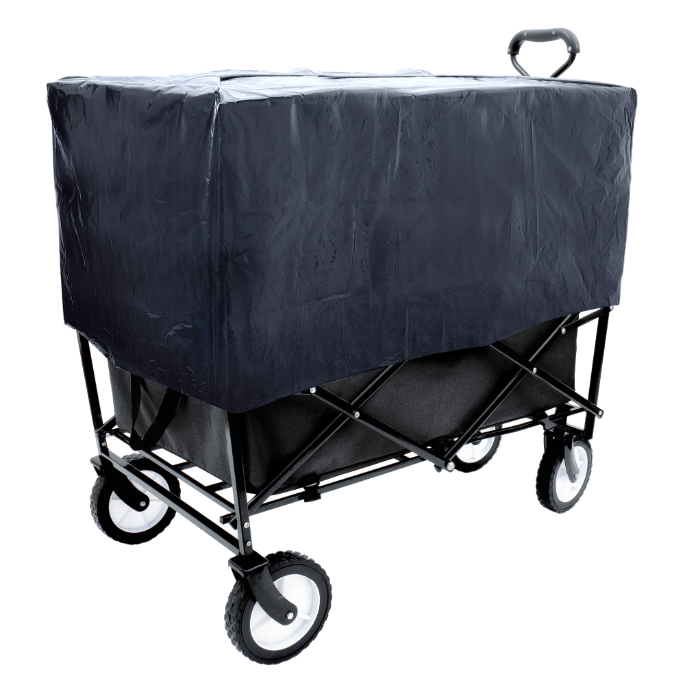 Heavy-Duty Collapsible Utility Wagon Cart With Strapping System For Beach Camping Shopping Gardening And Fishing Includes 3 Plastic Liner Bags Black