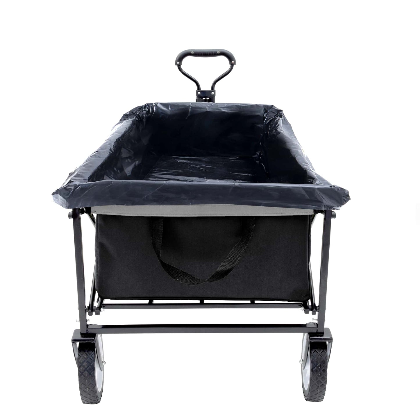 Heavy-Duty Collapsible Utility Wagon Cart With Strapping System For Beach Camping Shopping Gardening And Fishing Includes 3 Plastic Liner Bags Black