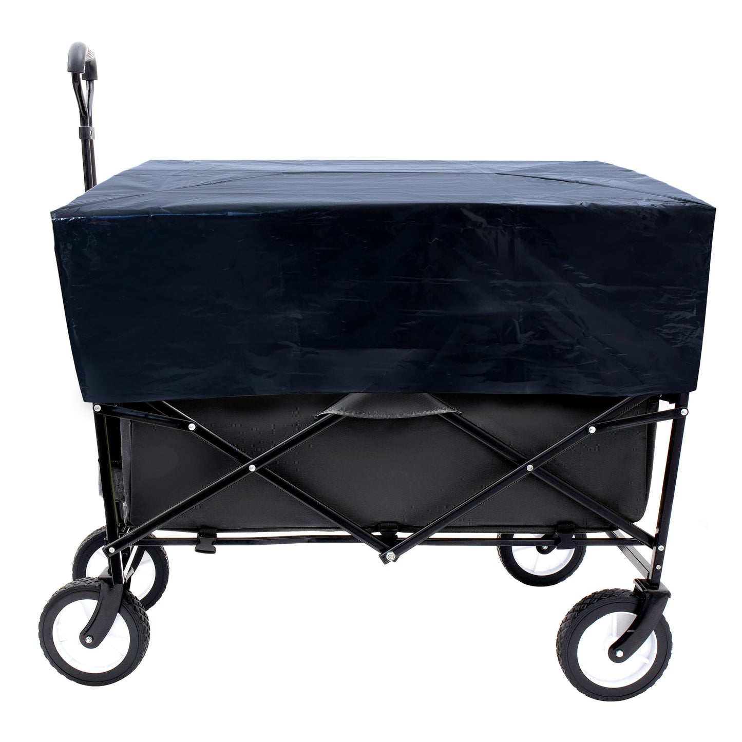 Heavy-Duty Collapsible Utility Wagon Cart With Strapping System For Beach Camping Shopping Gardening And Fishing Includes 3 Plastic Liner Bags Black