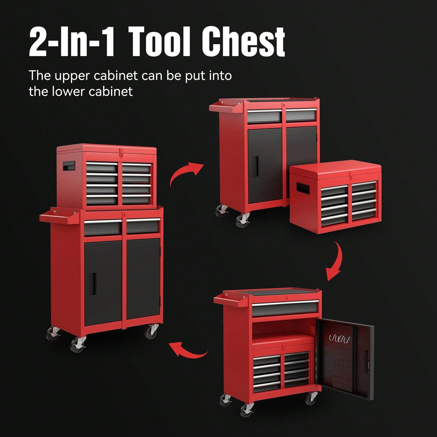 5-Drawer Rolling Tool Storage Cabinet With Detachable Top Box, Lockable Wheels, Adjustable Shelf, And Metal Construction For Garage And Workshop Organization