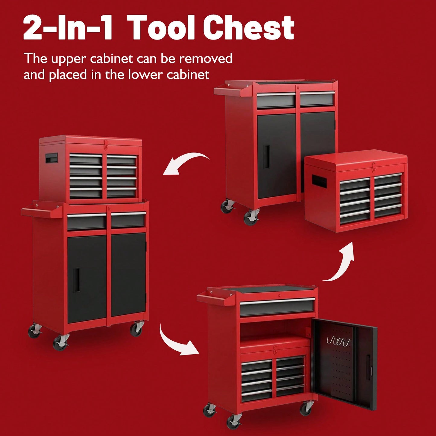 5-Drawer Rolling Tool Storage Cabinet With Detachable Top Box, Lockable Wheels, Adjustable Shelf, And Metal Construction For Garage And Workshop Organization