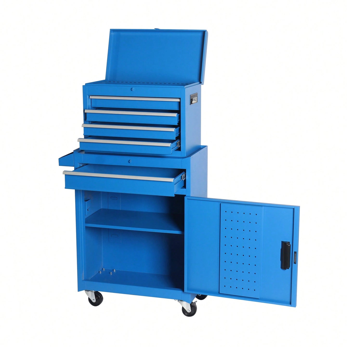 5-Drawer Rolling Tool Storage Cabinet With Detachable Top Box, Lockable Wheels, Adjustable Shelf, And Metal Construction For Garage And Workshop Organization