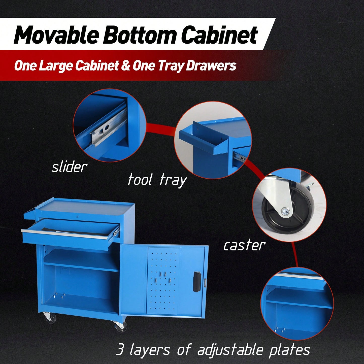 5-Drawer Rolling Tool Storage Cabinet With Detachable Top Box, Lockable Wheels, Adjustable Shelf, And Metal Construction For Garage And Workshop Organization