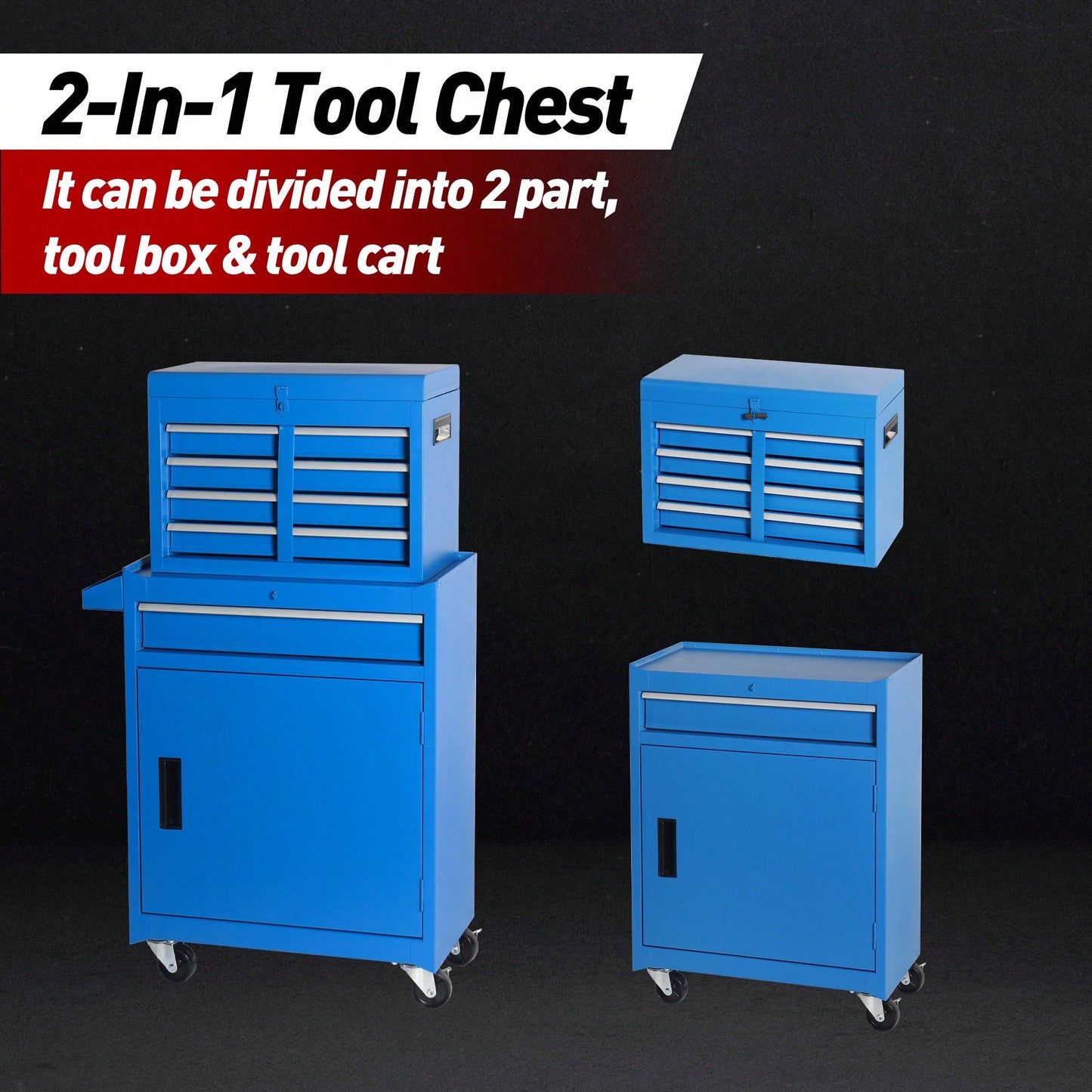 5-Drawer Rolling Tool Storage Cabinet With Detachable Top Box, Lockable Wheels, Adjustable Shelf, And Metal Construction For Garage And Workshop Organization