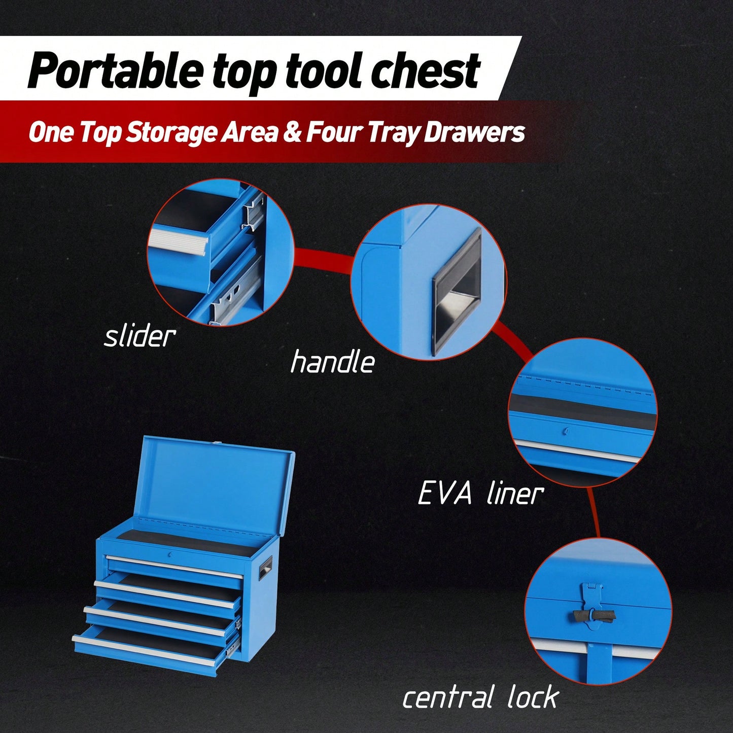 5-Drawer Rolling Tool Storage Cabinet With Detachable Top Box, Lockable Wheels, Adjustable Shelf, And Metal Construction For Garage And Workshop Organization