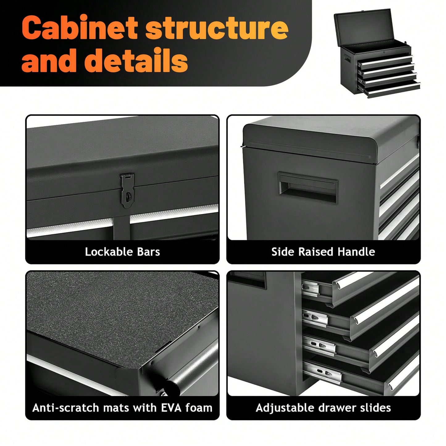 5-Drawer Rolling Tool Storage Cabinet With Detachable Top Box, Lockable Wheels, Adjustable Shelf, And Metal Construction For Garage And Workshop Organization
