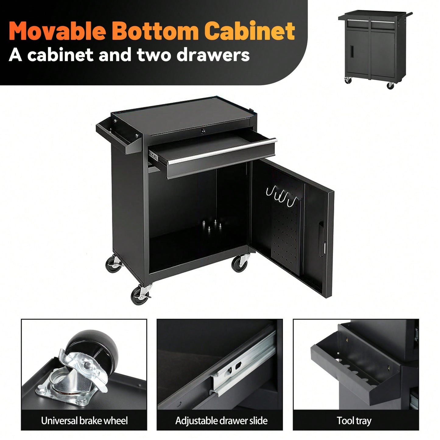 5-Drawer Rolling Tool Storage Cabinet With Detachable Top Box, Lockable Wheels, Adjustable Shelf, And Metal Construction For Garage And Workshop Organization
