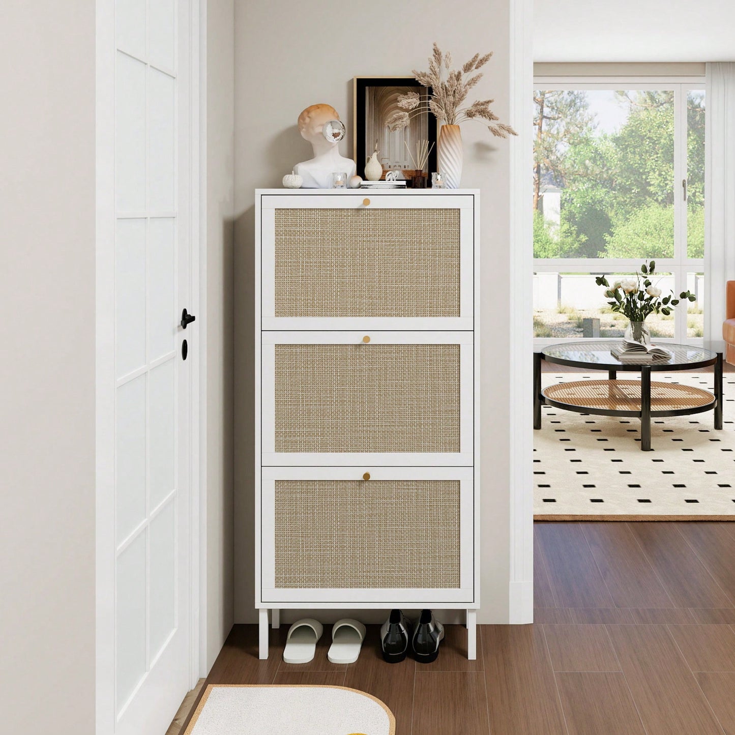 Modern Freestanding 3 Door Shoe Storage Cabinet For Entryway Organization