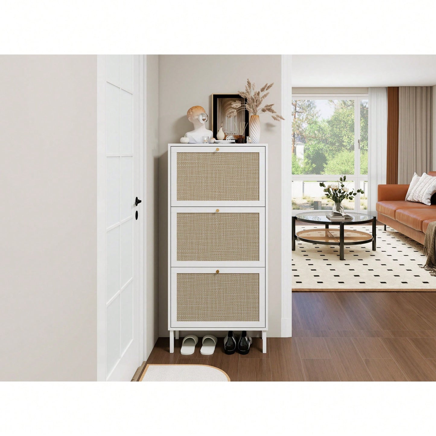 Modern Freestanding 3 Door Shoe Storage Cabinet For Entryway Organization