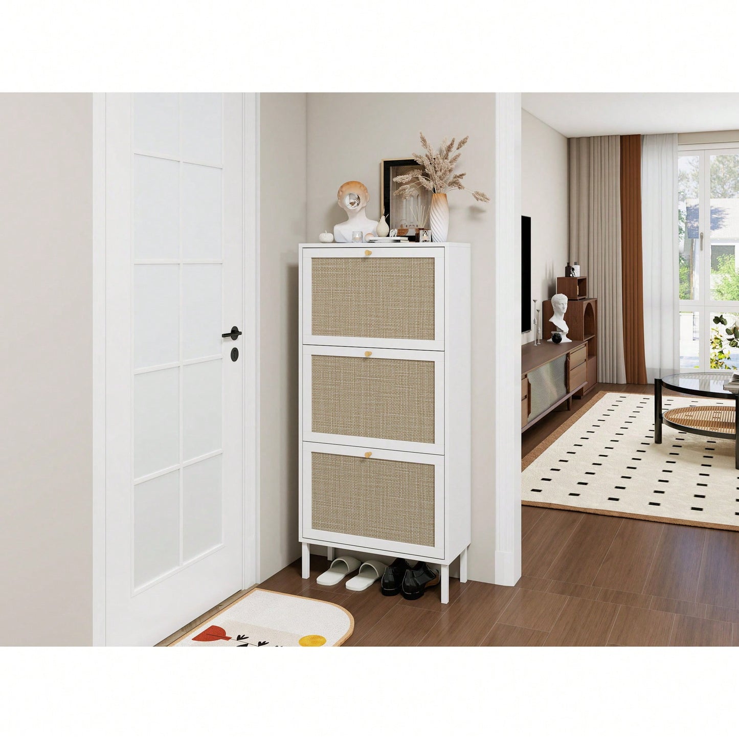 Modern Freestanding 3 Door Shoe Storage Cabinet For Entryway Organization