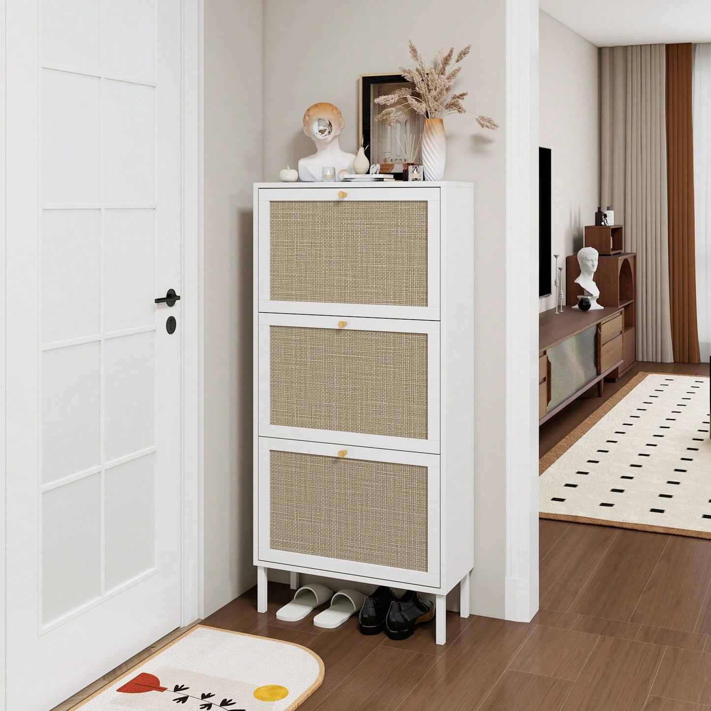 Modern Freestanding 3 Door Shoe Storage Cabinet For Entryway Organization