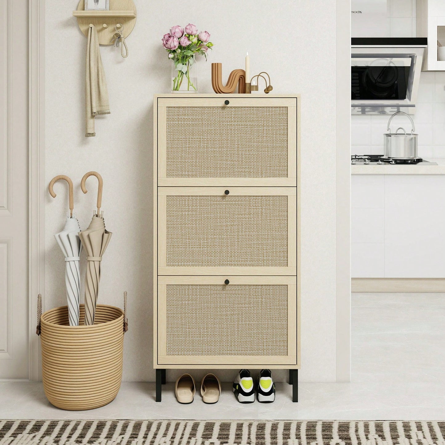 Modern Freestanding 3 Door Shoe Storage Cabinet For Entryway Organization