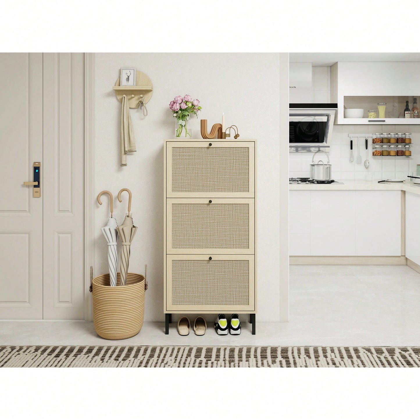 Modern Freestanding 3 Door Shoe Storage Cabinet For Entryway Organization