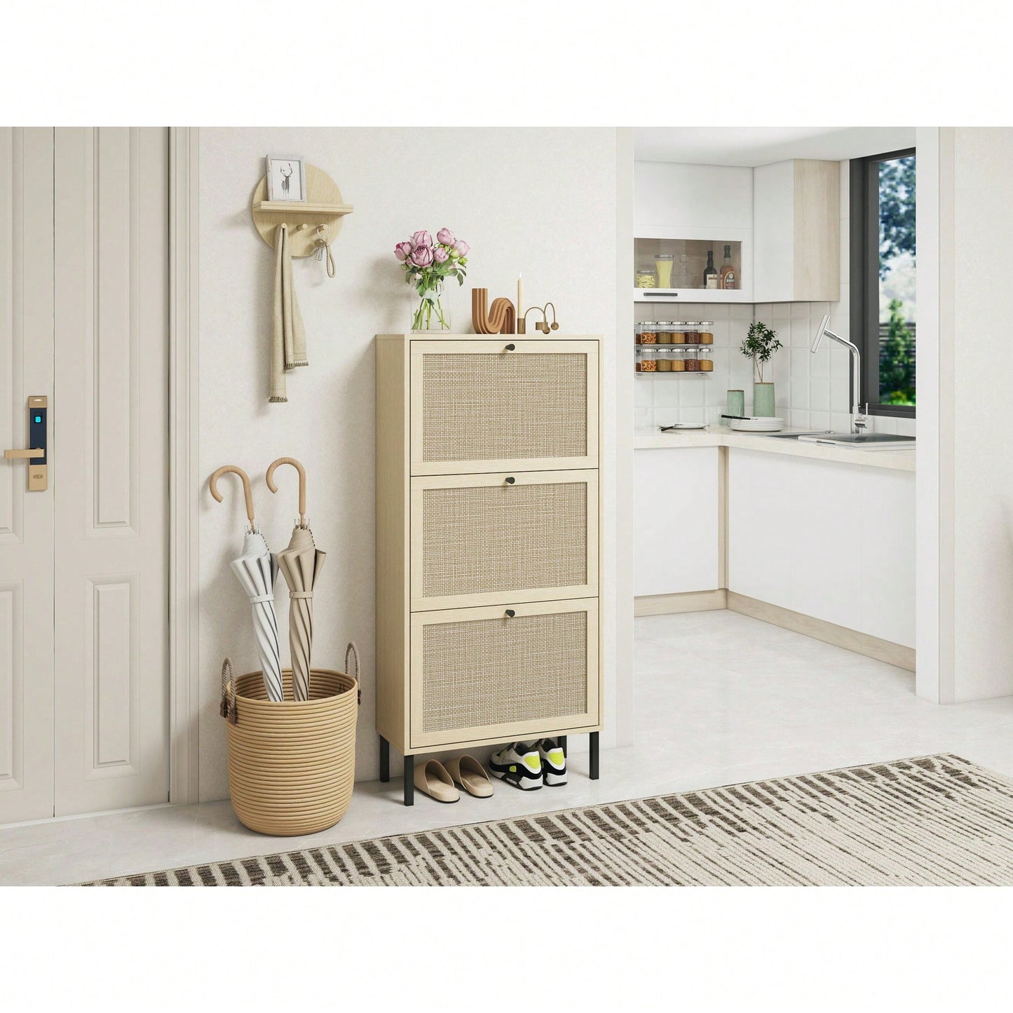 Modern Freestanding 3 Door Shoe Storage Cabinet For Entryway Organization