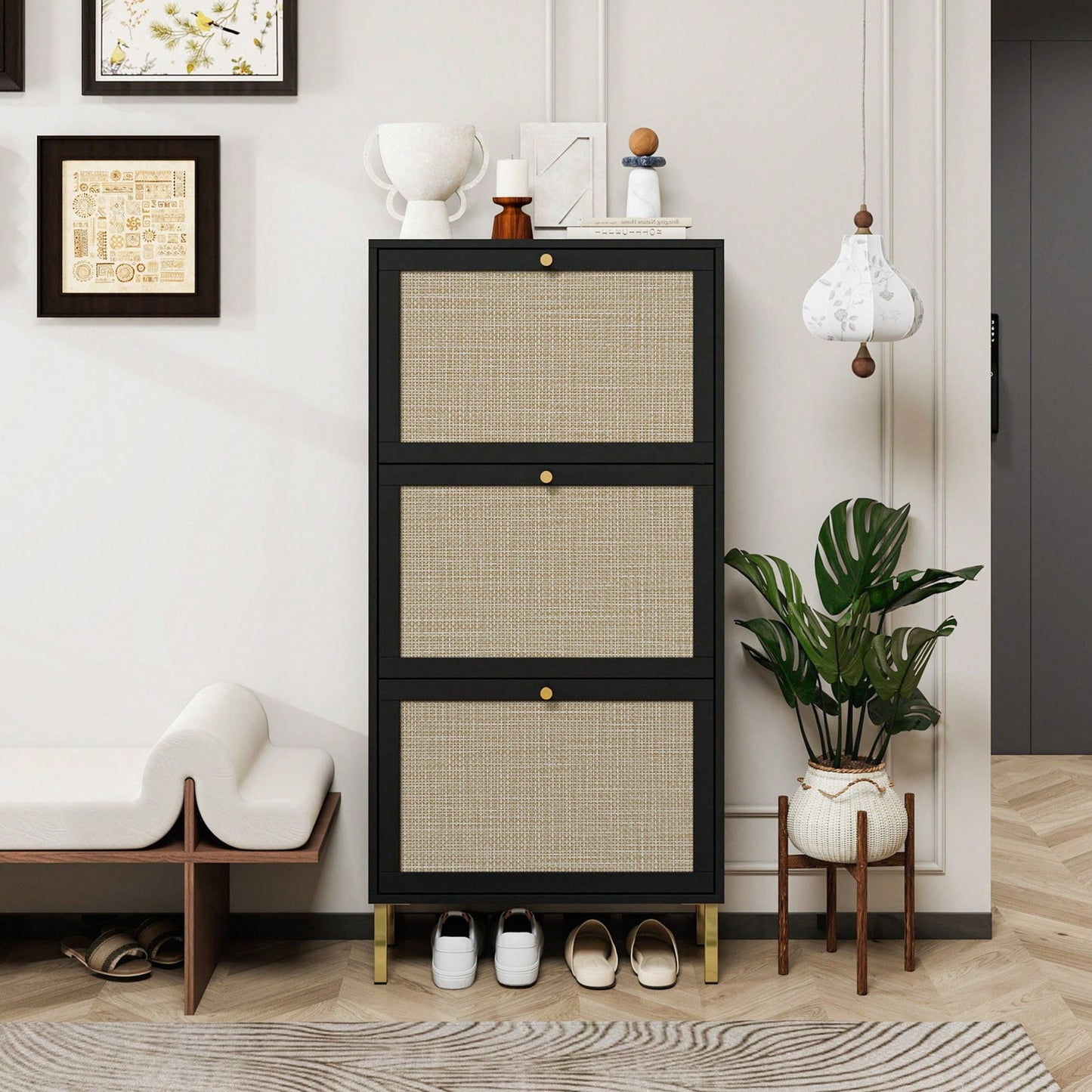 Modern Freestanding 3 Door Shoe Storage Cabinet For Entryway Organization