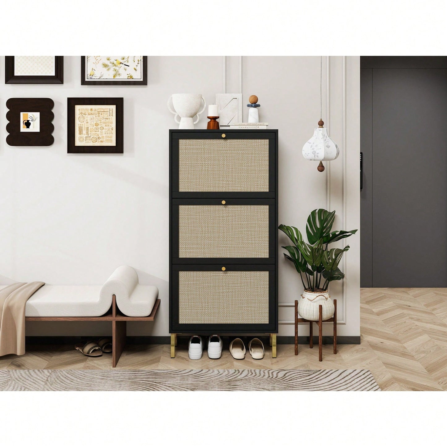 Modern Freestanding 3 Door Shoe Storage Cabinet For Entryway Organization