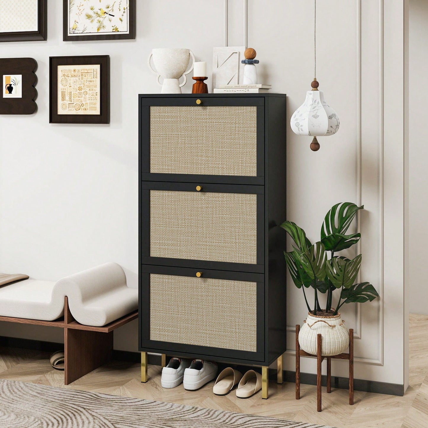 Modern Freestanding 3 Door Shoe Storage Cabinet For Entryway Organization
