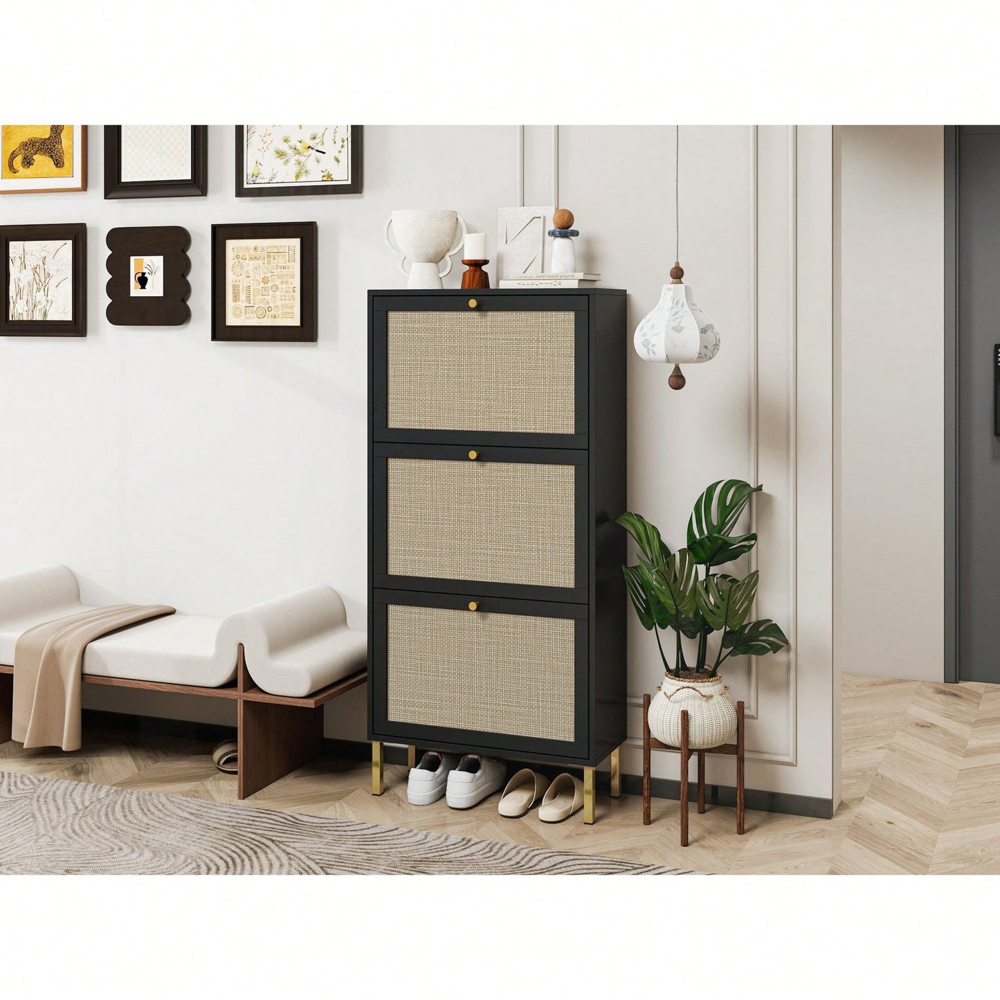 Modern Freestanding 3 Door Shoe Storage Cabinet For Entryway Organization
