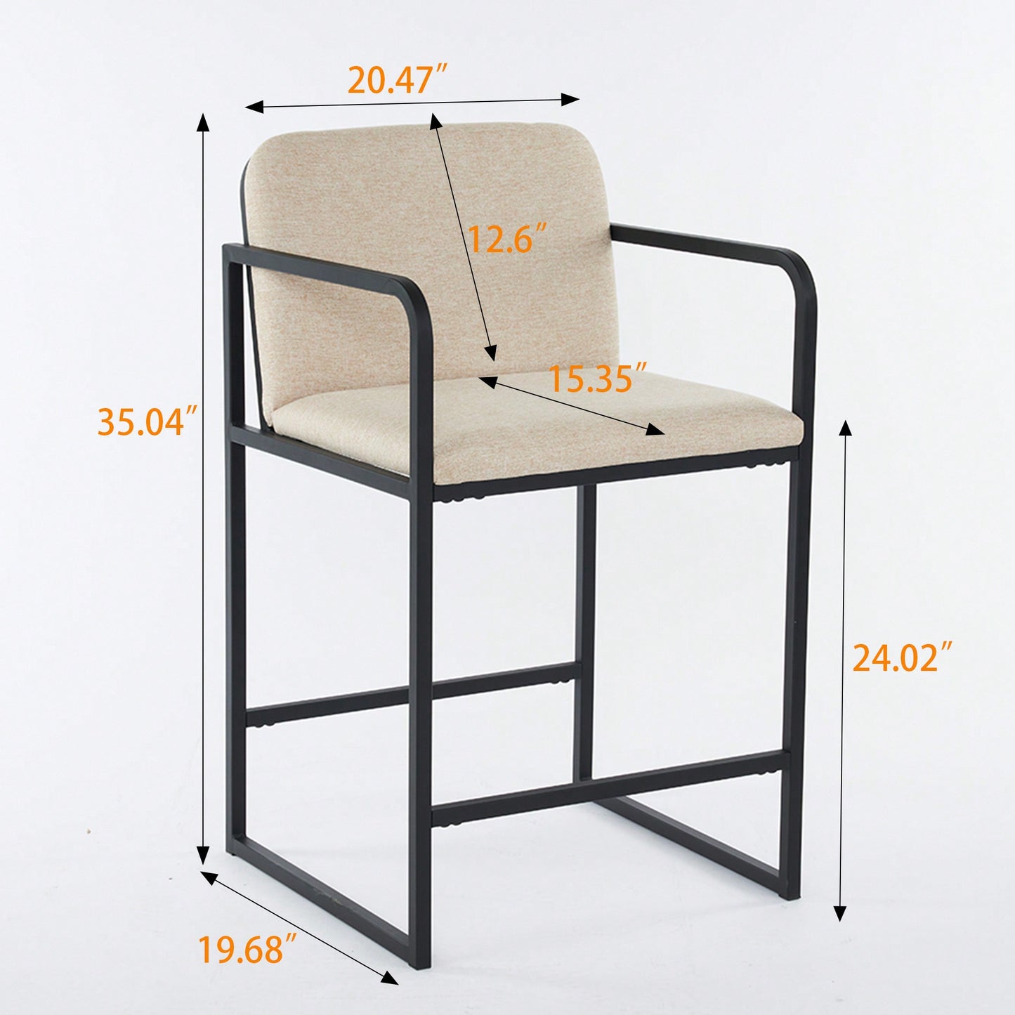 Set Of 2 Modern Upholstered Counter Height Bar Stools With Armrests And Metal Frame For Kitchen Island Home Bar Or Restaurant Beige
