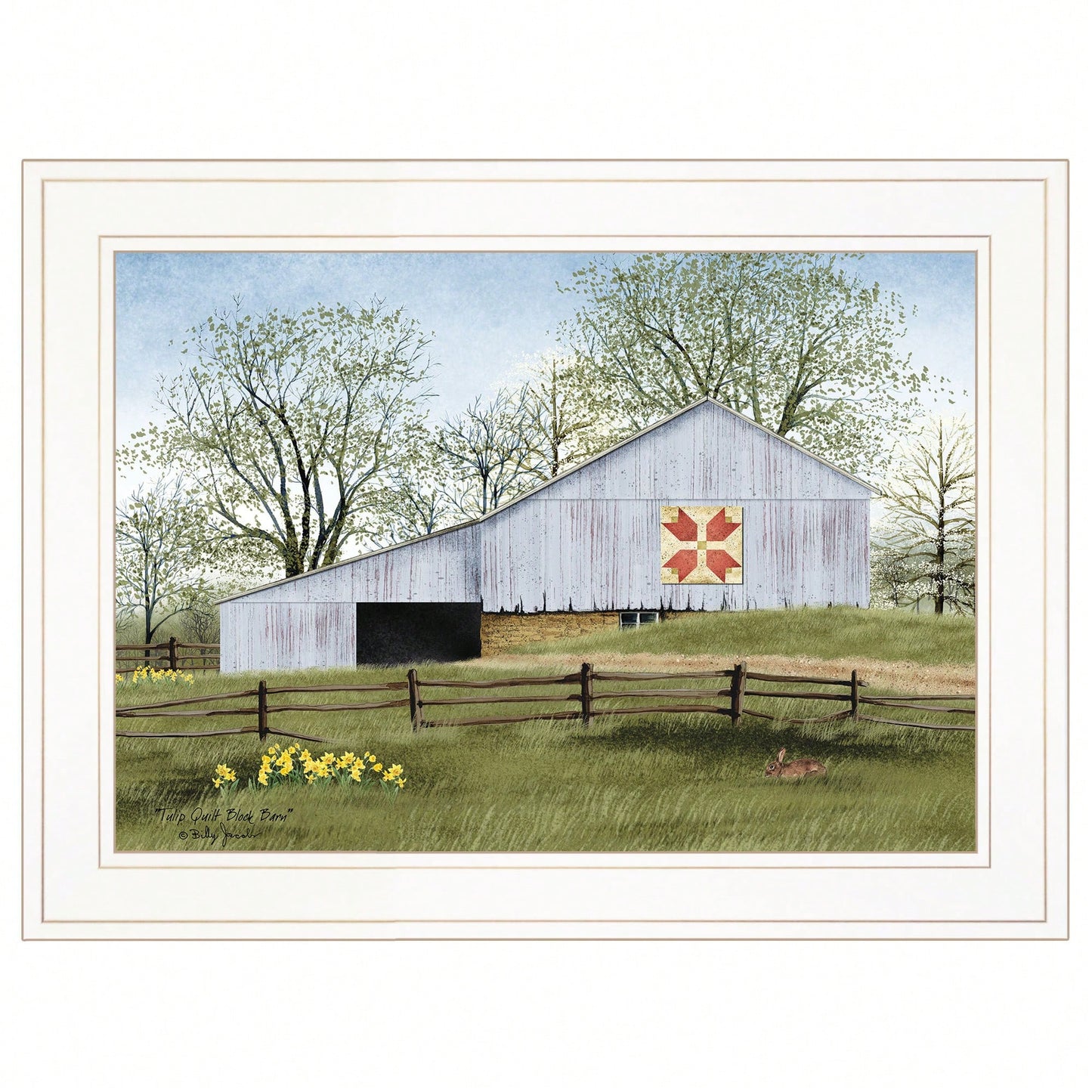Tulip Quilt Block Barn Framed Print In White Frame For Rustic Home Decor